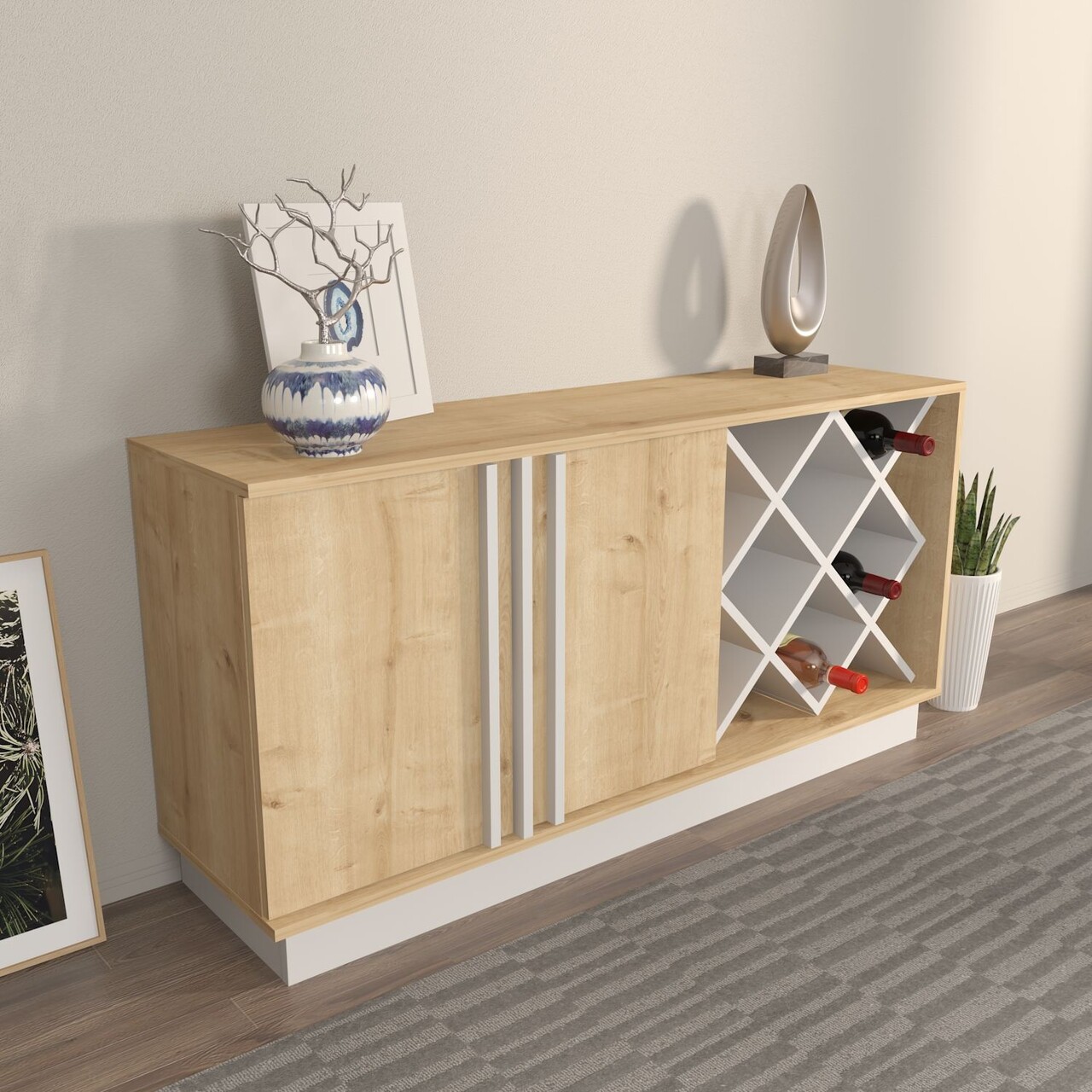 Bufet, Hanah Home, Luna, 148x70x40 cm, Stejar Safir / Alb - imagine 6